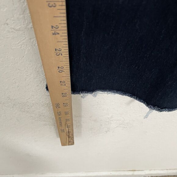 Free People Wide Leg Jeans Flare Size 27 Dark Wash Blue Raw Hem Mid Rise Stretch - Picture 5 of 8